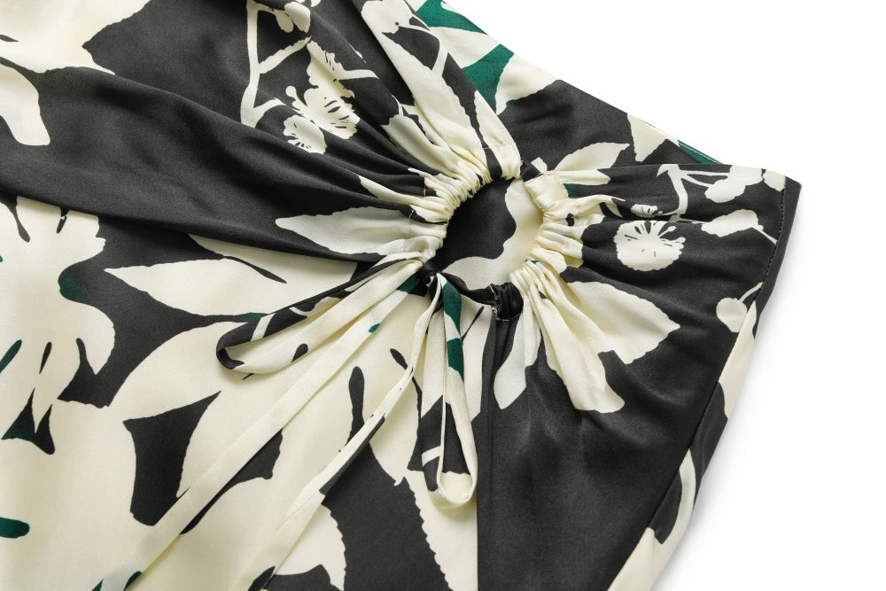 MARYLING Green Apricot Tree Shadow High-Waist Silk Skirts