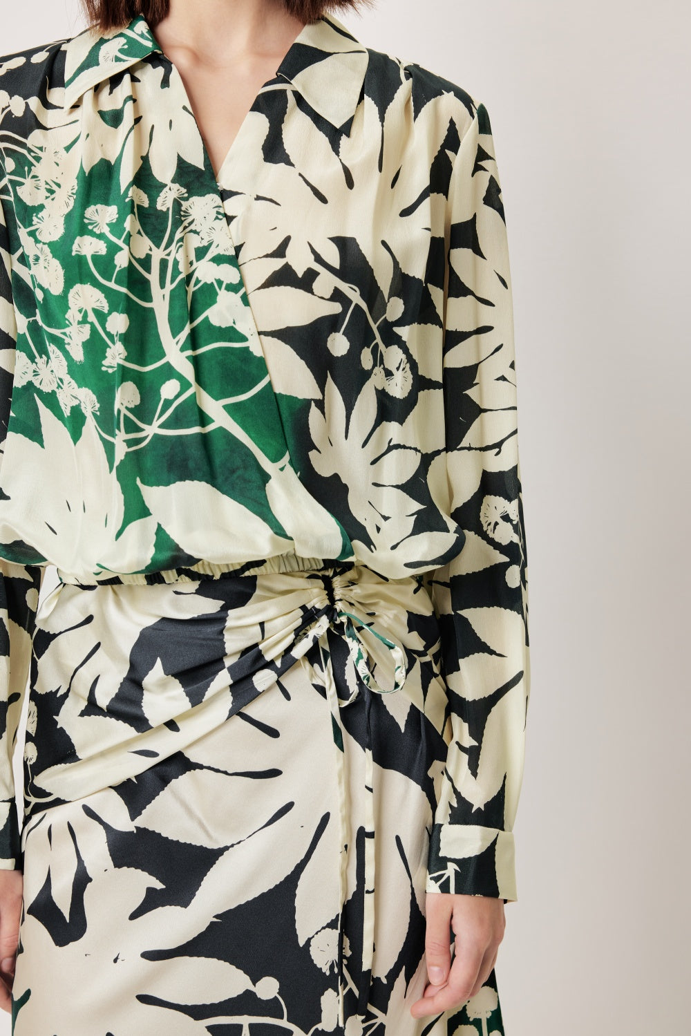 MARYLING Green Apricot Tree Shadow High-Waist Silk Skirts