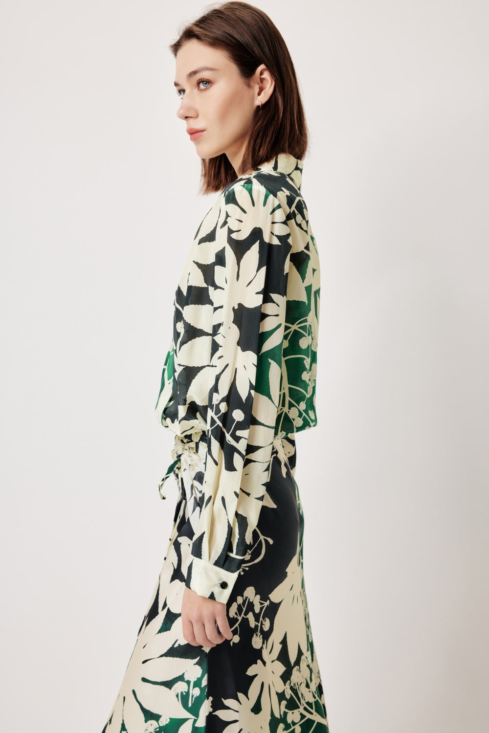 MARYLING Green Apricot Tree Shadow High-Waist Silk Skirts