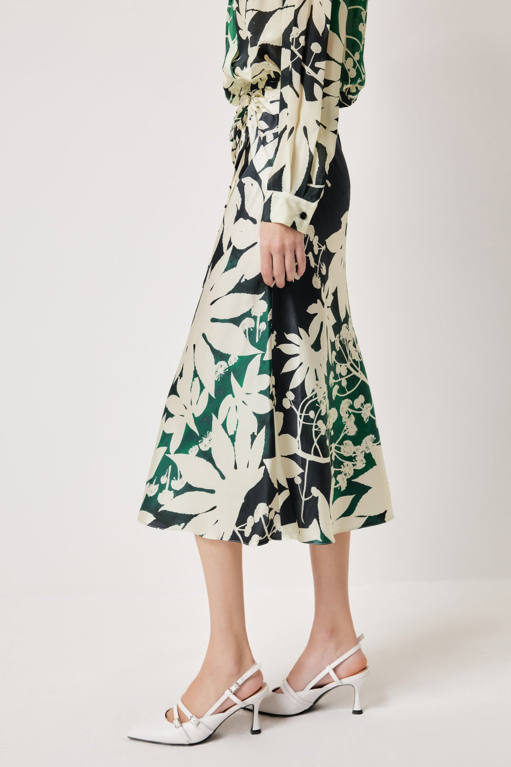 MARYLING Green Apricot Tree Shadow High-Waist Silk Skirts