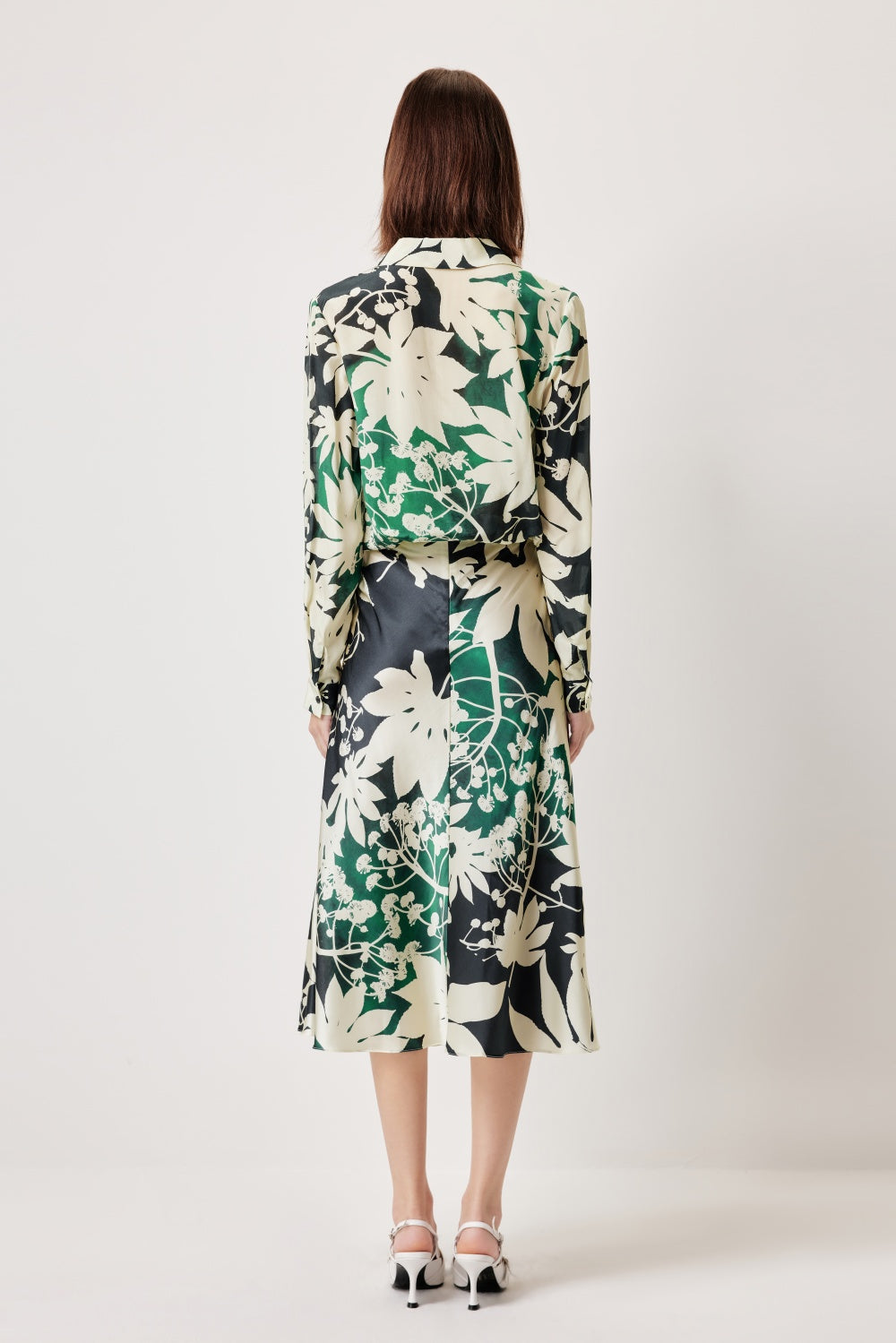 MARYLING Green Apricot Tree Shadow High-Waist Silk Skirts