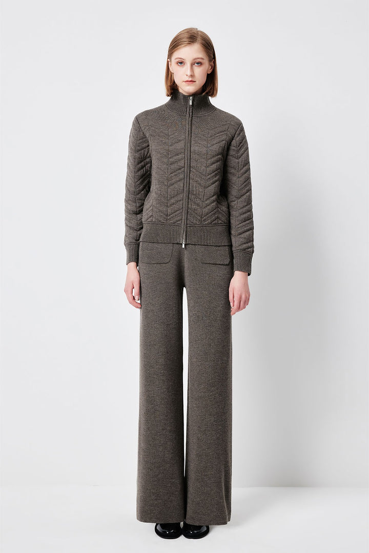 MARYLING Deep Mocha Sculpted High-Waisted Ribbed Knit Trousers