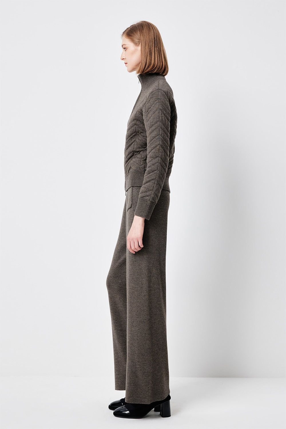 MARYLING Deep Mocha Sculpted High-Waisted Ribbed Knit Trousers