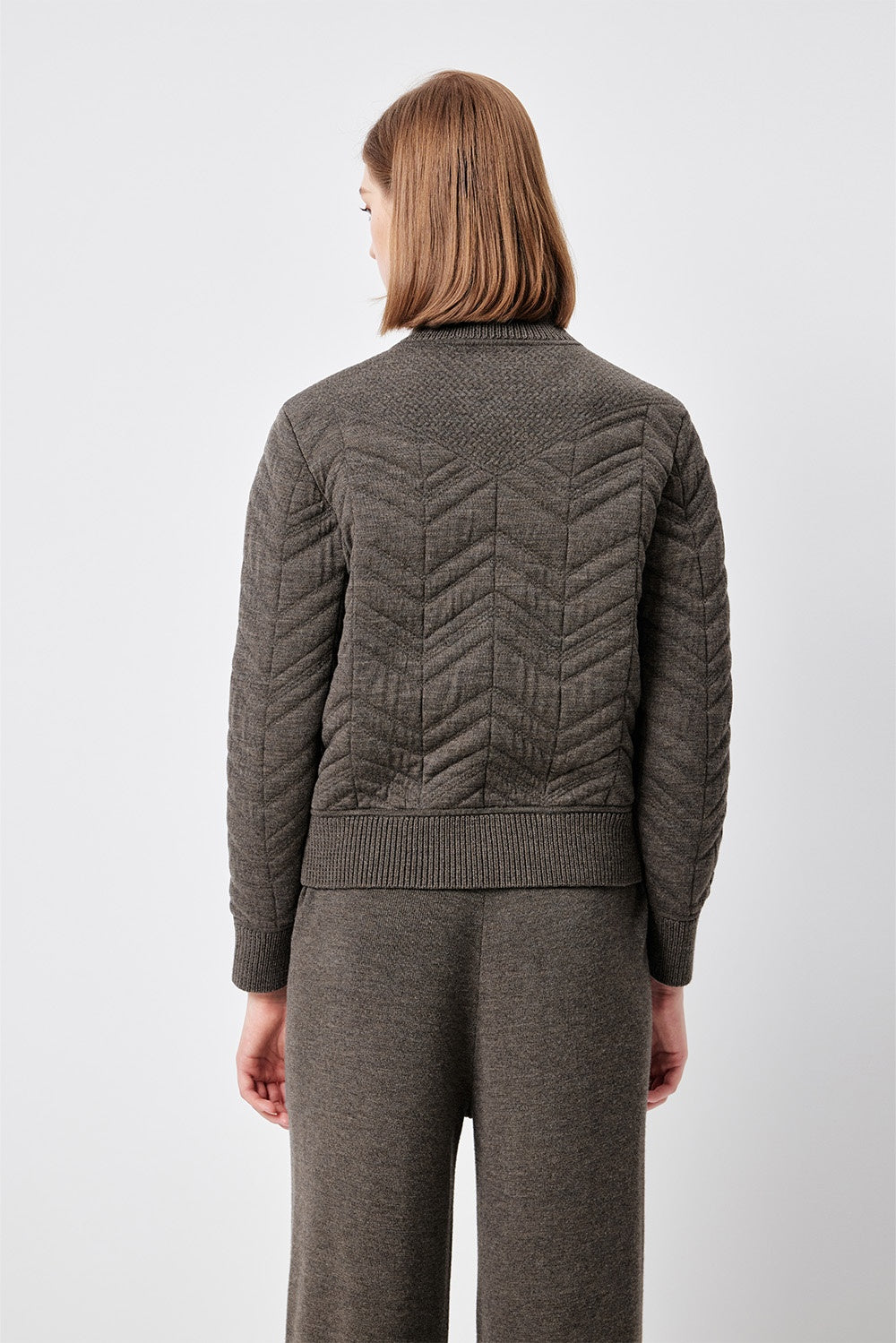 MARYLING Deep Mocha Sculpted High-Waisted Ribbed Knit Trousers