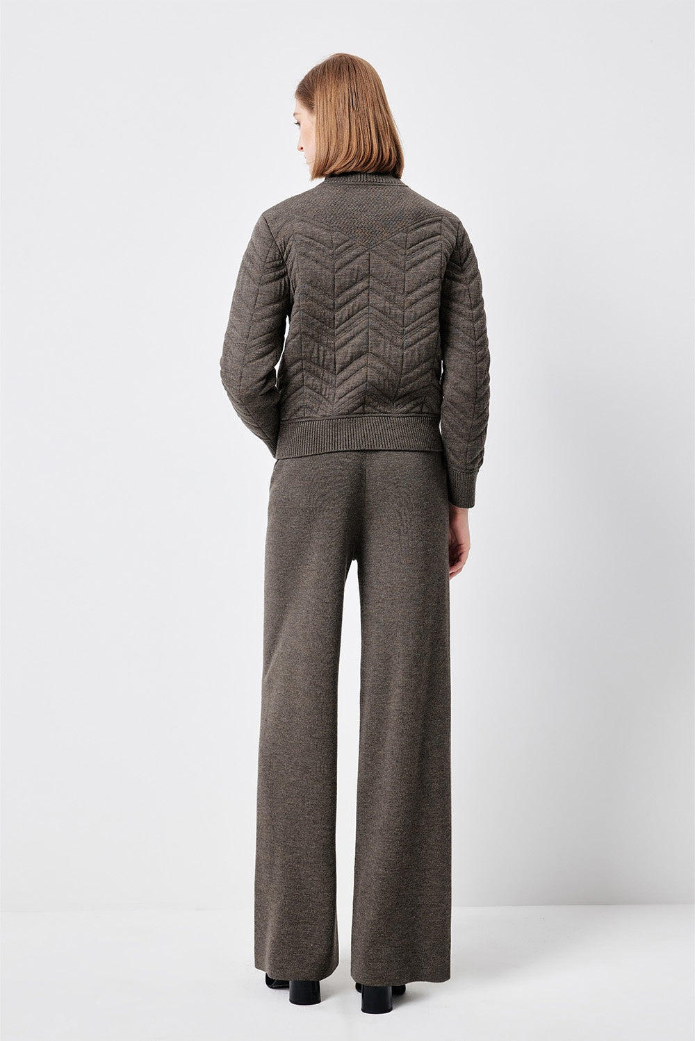 MARYLING Deep Mocha Sculpted High-Waisted Ribbed Knit Trousers