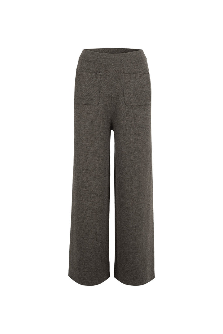 MARYLING Deep Mocha Sculpted High-Waisted Ribbed Knit Trousers