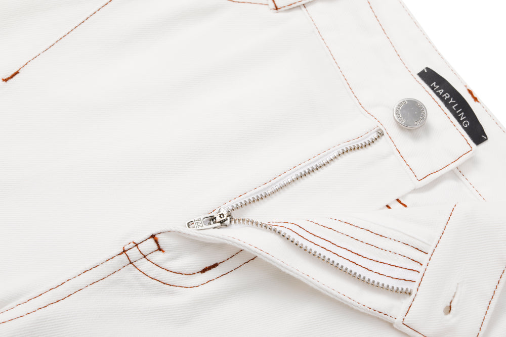 MARYLING Textured White Washed Jeans – Metal Zipper Detail