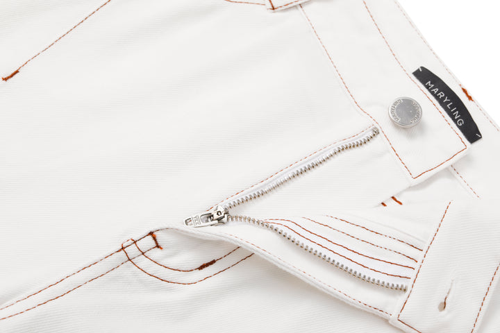 MARYLING Textured White Washed Jeans – Metal Zipper Detail