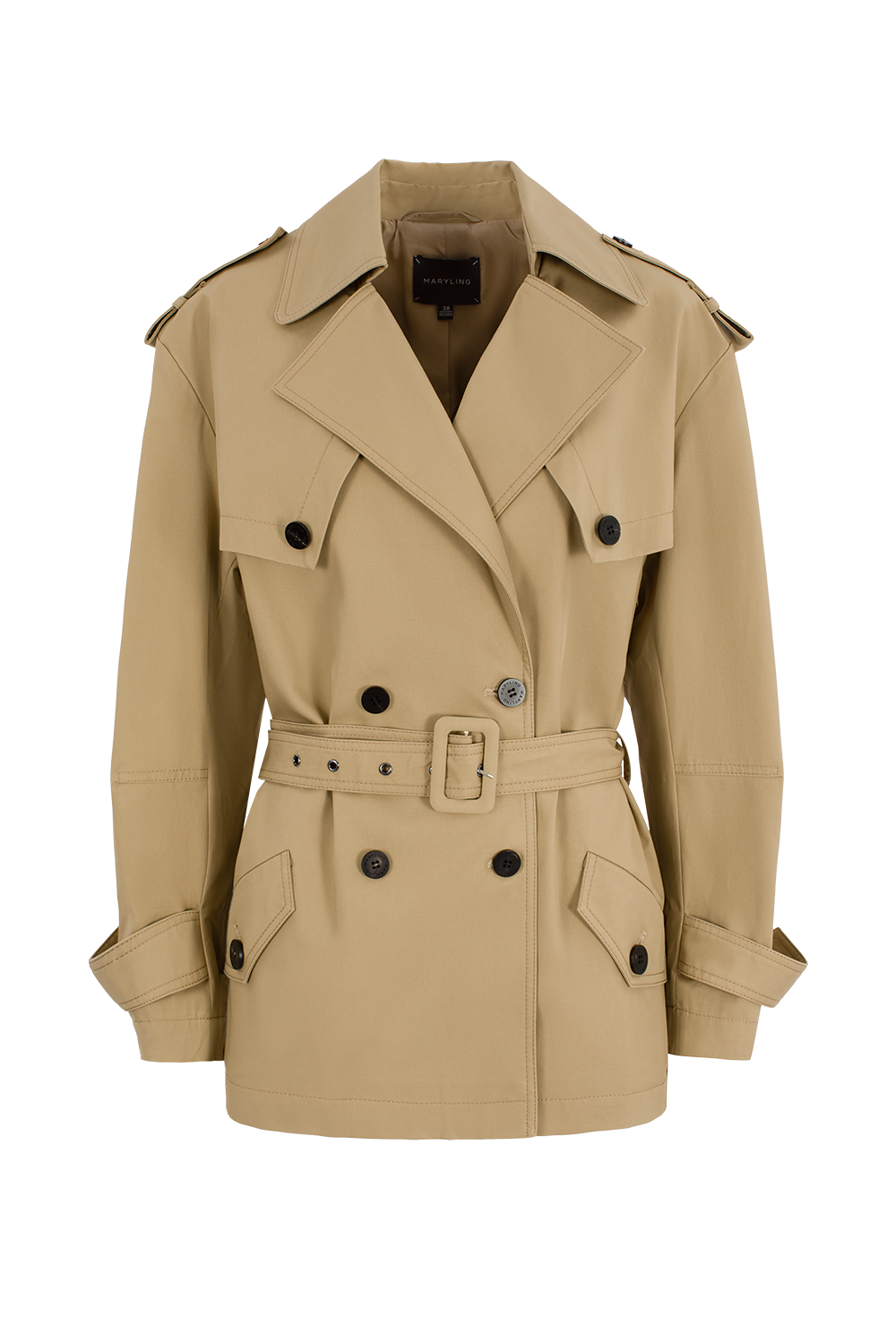 MARYLING Khaki Coat – Wide Belt & Vintage Texture