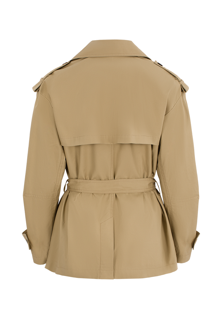 MARYLING Khaki Coat – Wide Belt & Vintage Texture