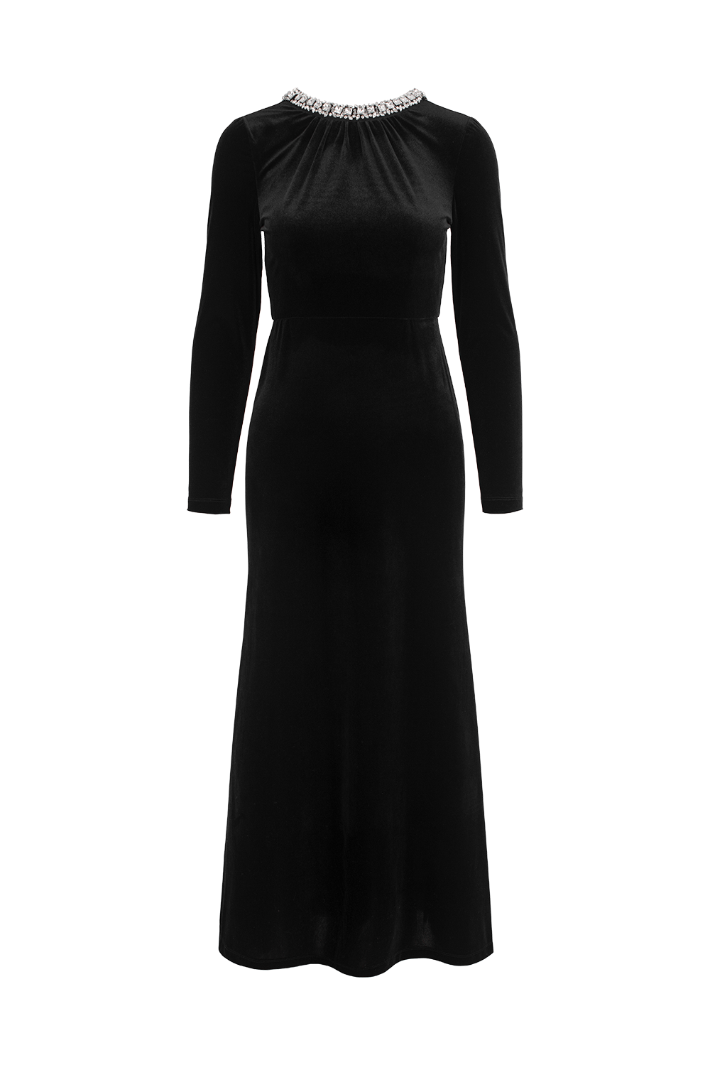 MARYLING Black V‑Neck Evening Jumpsuit with Crystal Details