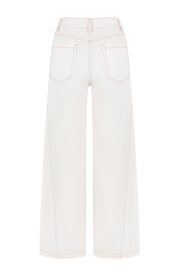 MARYLING Textured White Washed Jeans – Metal Zipper Detail