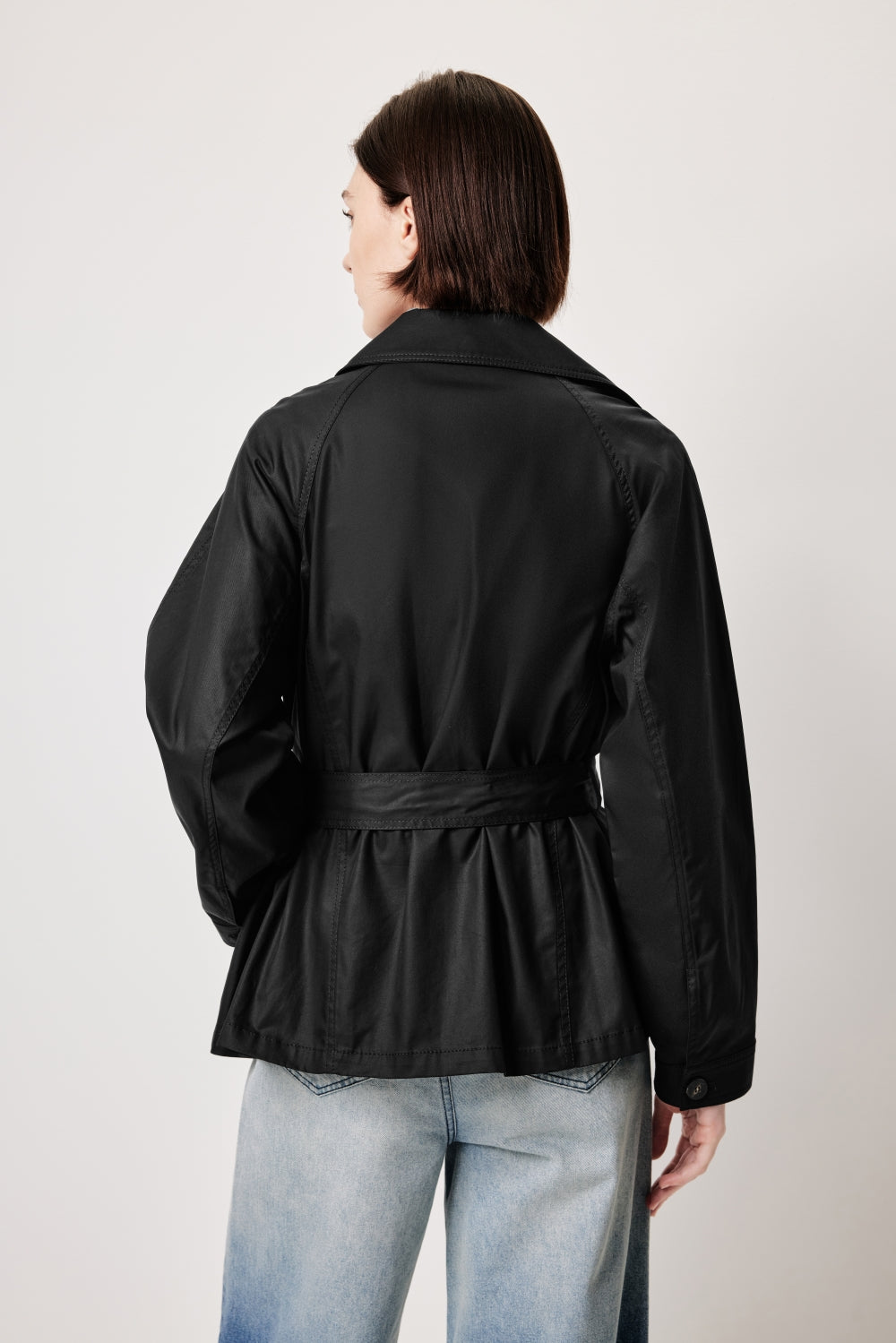 MARLING Notched‑Collar Trench Coat – Black with Detachable Belt