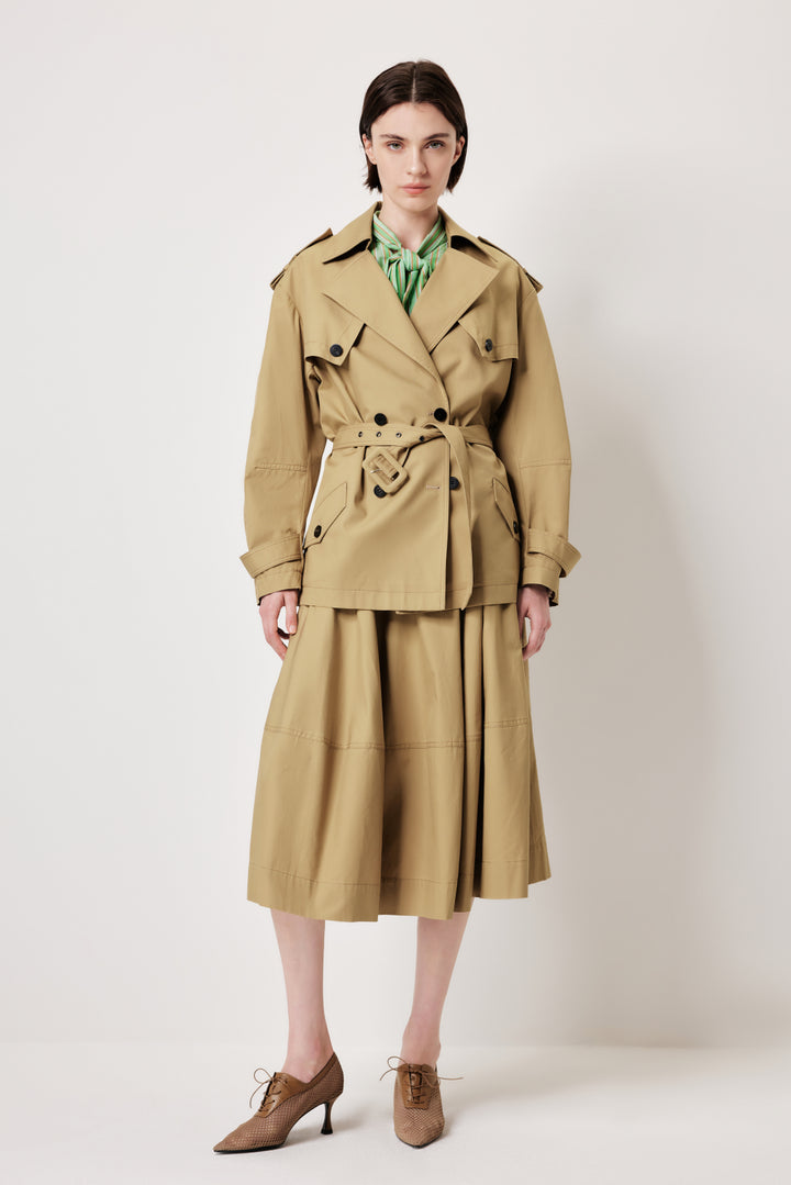 MARYLING Khaki Coat – Wide Belt & Vintage Texture