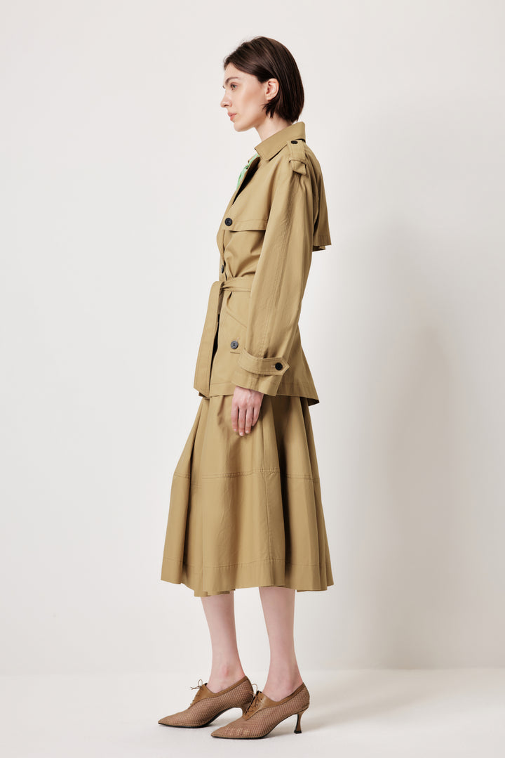 MARYLING Khaki Coat – Wide Belt & Vintage Texture