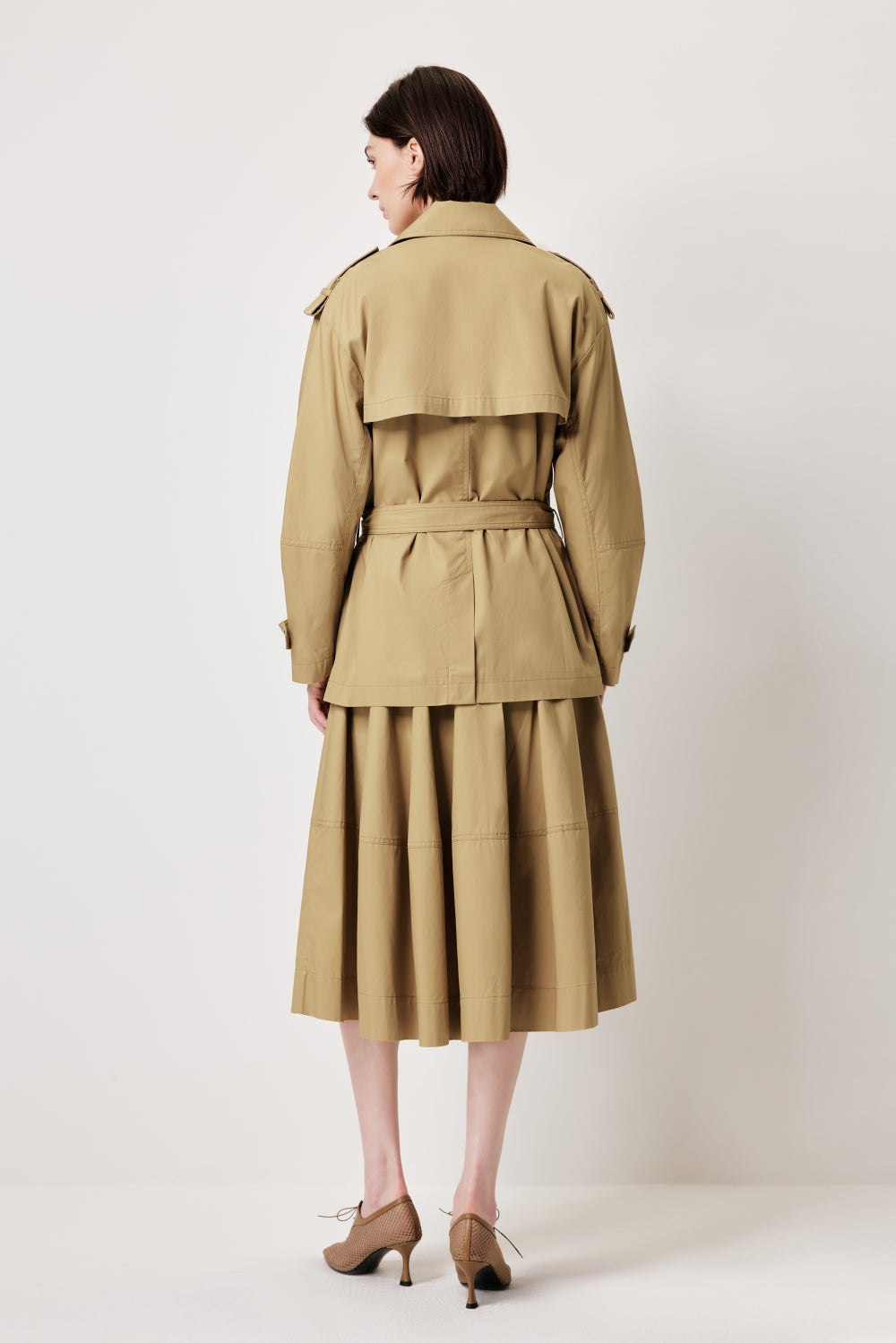 MARYLING Khaki Coat – Wide Belt & Vintage Texture