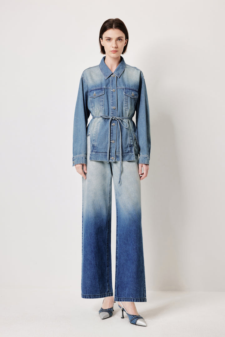 MARYLING Vintage Wash Denim Jacket with Belt