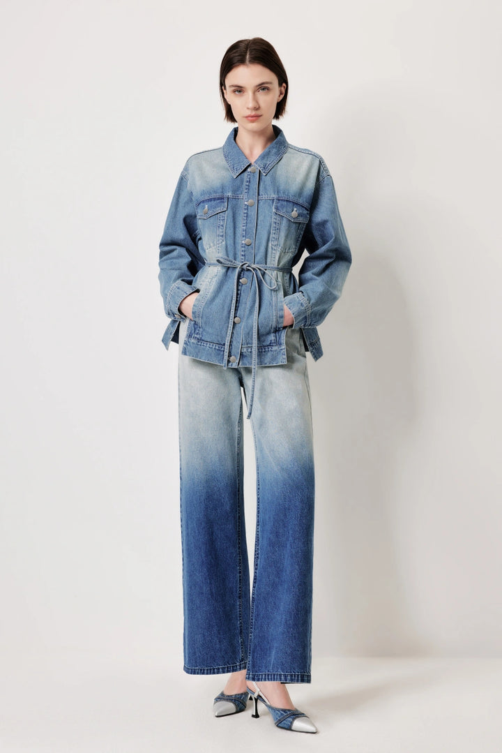 MARYLING Vintage Wash Denim Jacket with Belt
