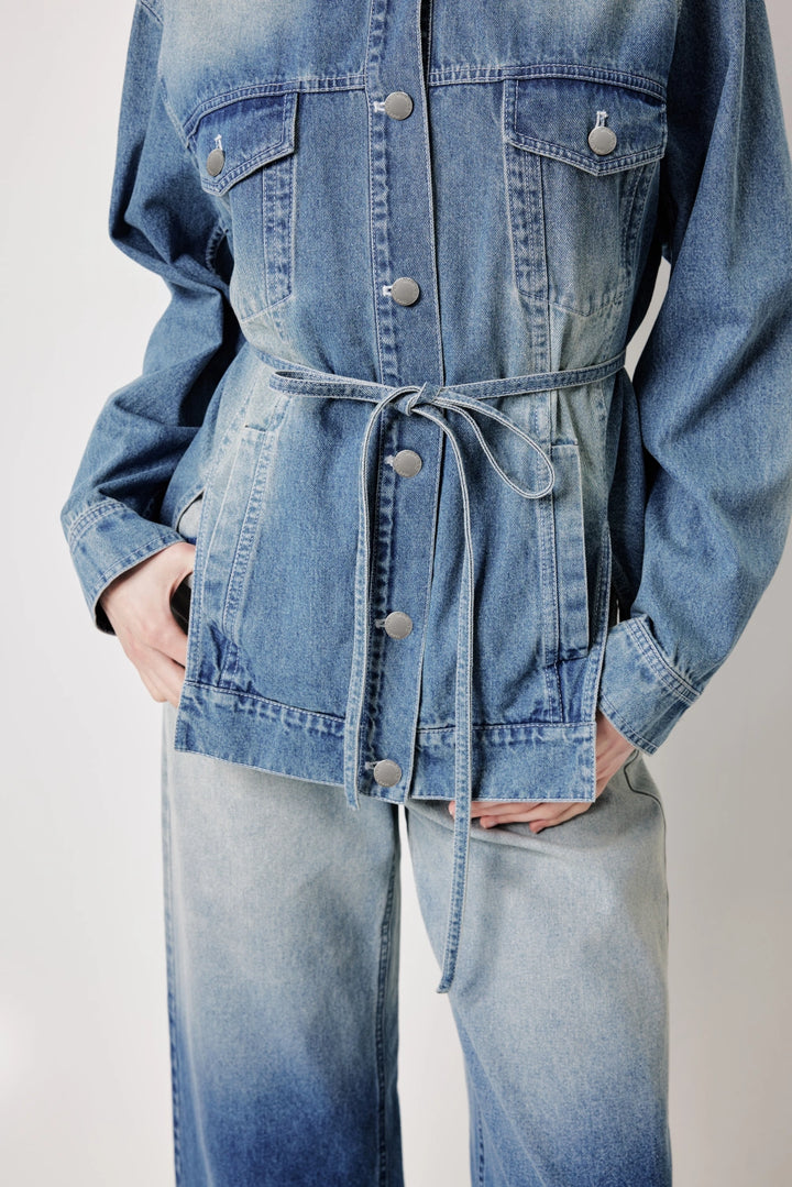 MARYLING Vintage Wash Denim Jacket with Belt