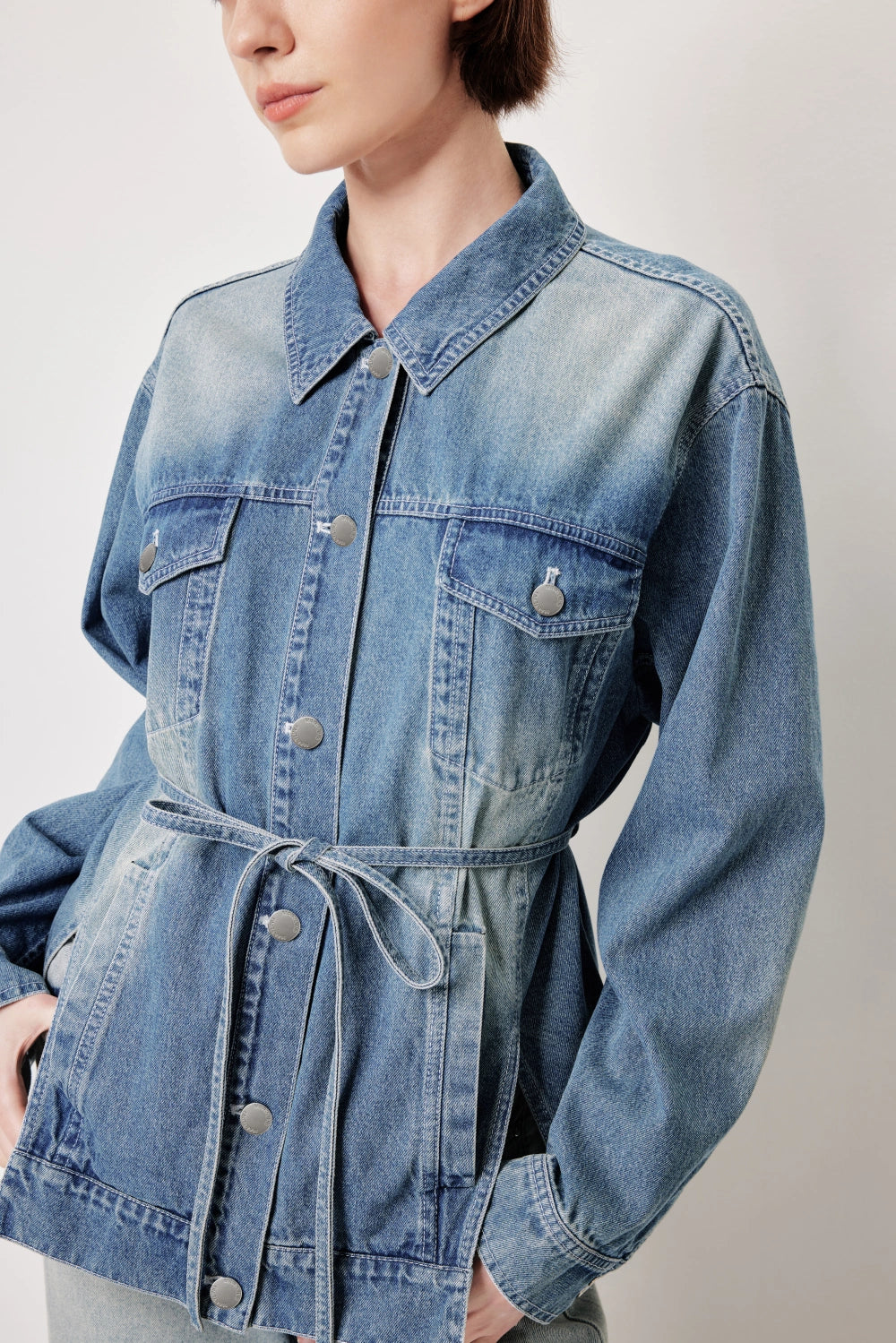 MARYLING Vintage Wash Denim Jacket with Belt