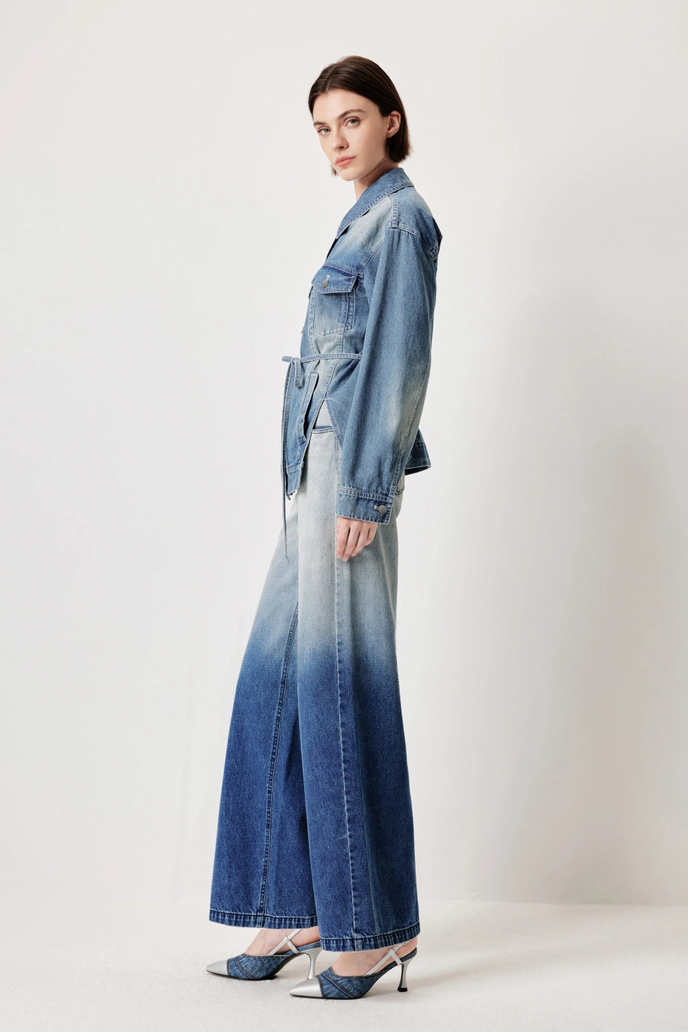 MARYLING Vintage Wash Denim Jacket with Belt