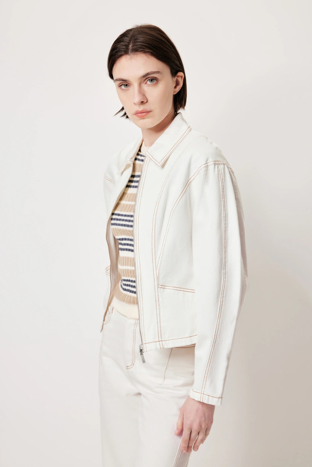 MARYLING Premium Cotton Coat with Statement Metal Zipper