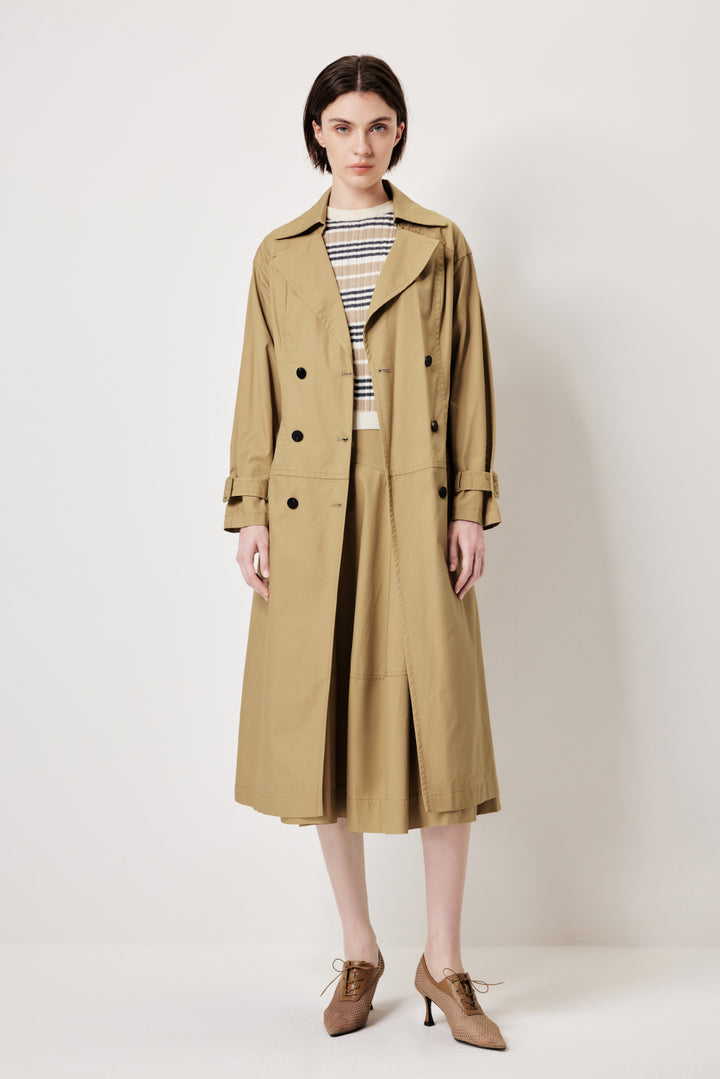 MARYLING Vintage‑Inspired Khaki Coat with Waist Belt