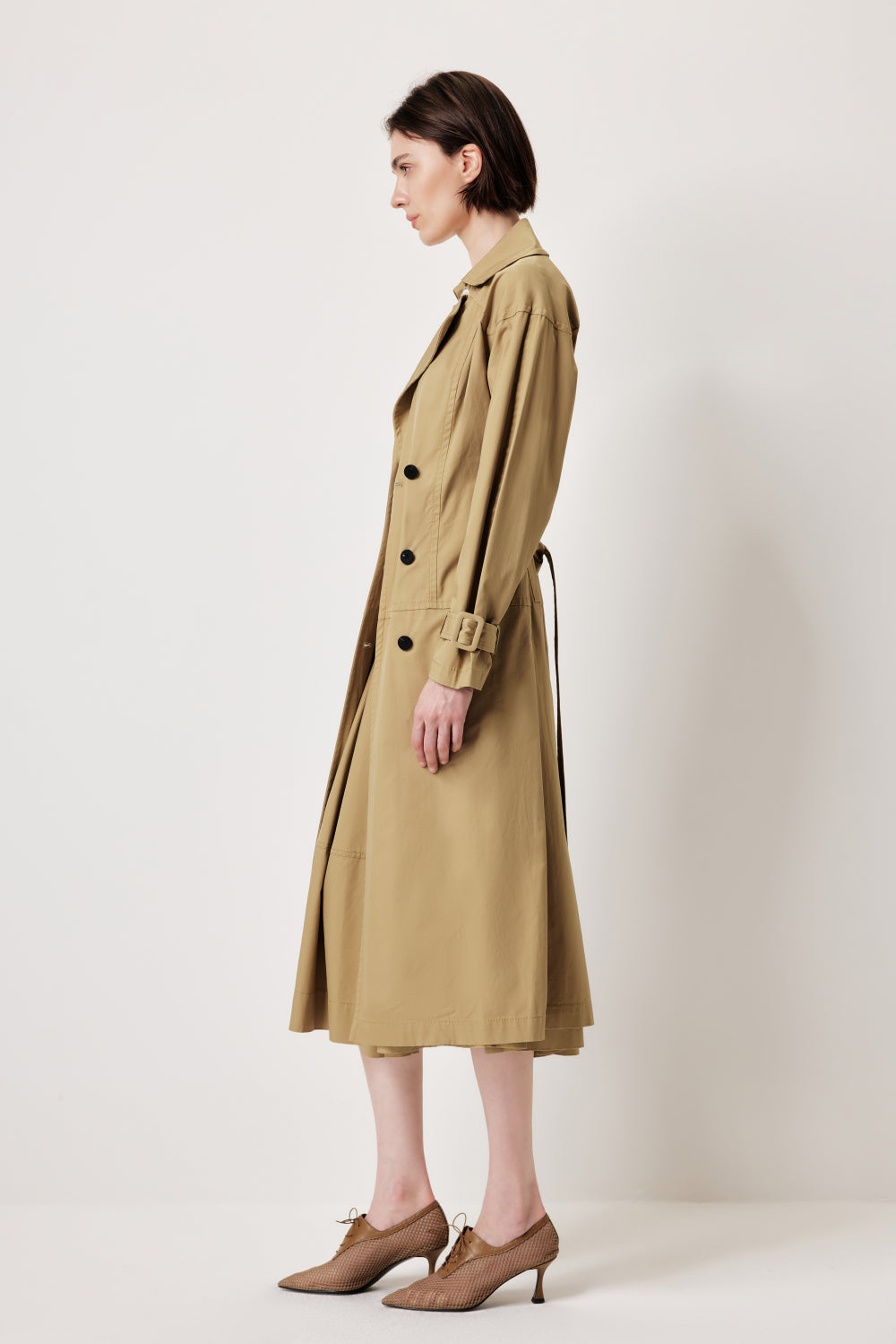 MARYLING Vintage‑Inspired Khaki Coat with Waist Belt