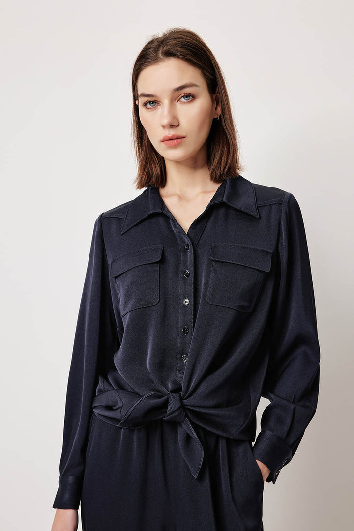 MARYLING Deep Navy Longline Relaxed Blouses