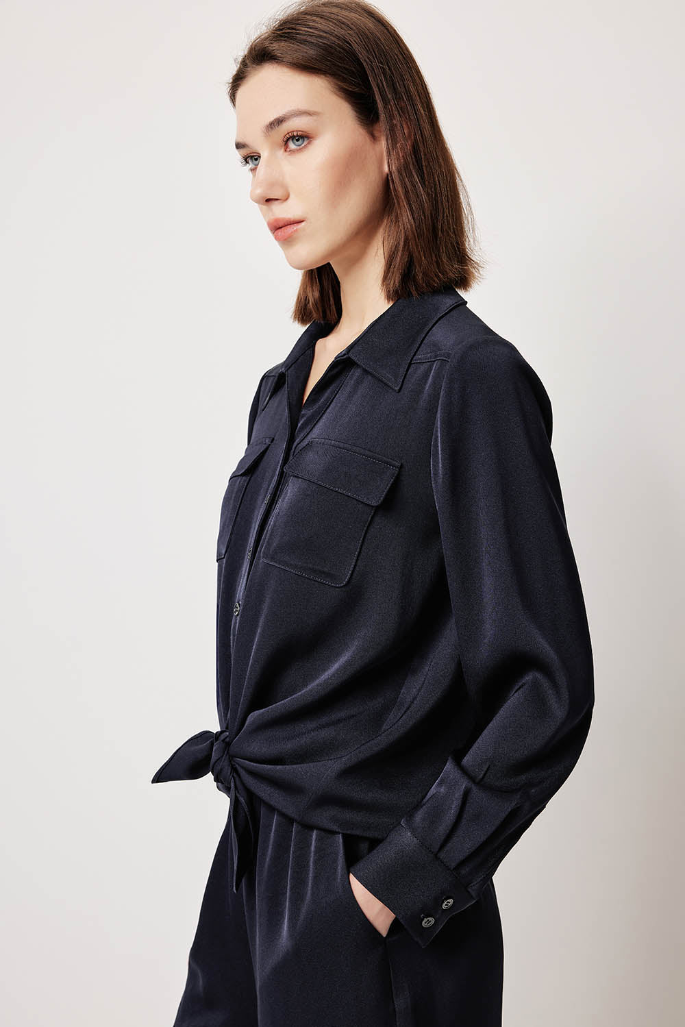 MARYLING Deep Navy Longline Relaxed Blouses