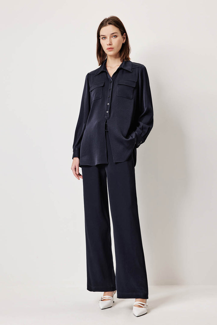 MARYLING Deep Navy Longline Relaxed Blouses
