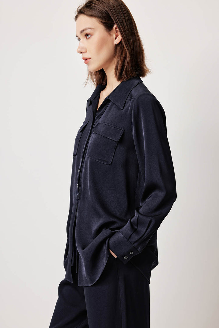MARYLING Deep Navy Longline Relaxed Blouses