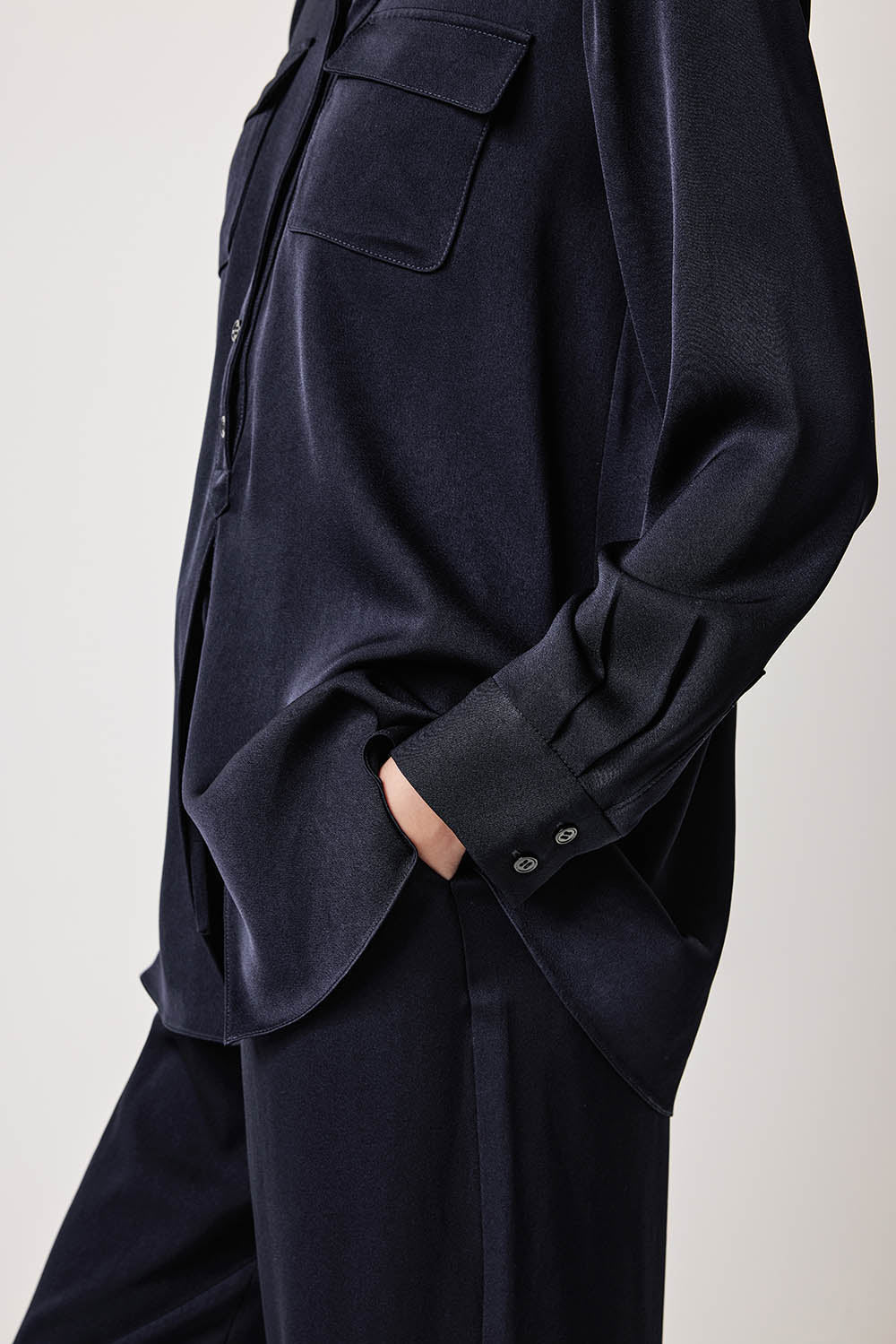 MARYLING Deep Navy Longline Relaxed Blouses