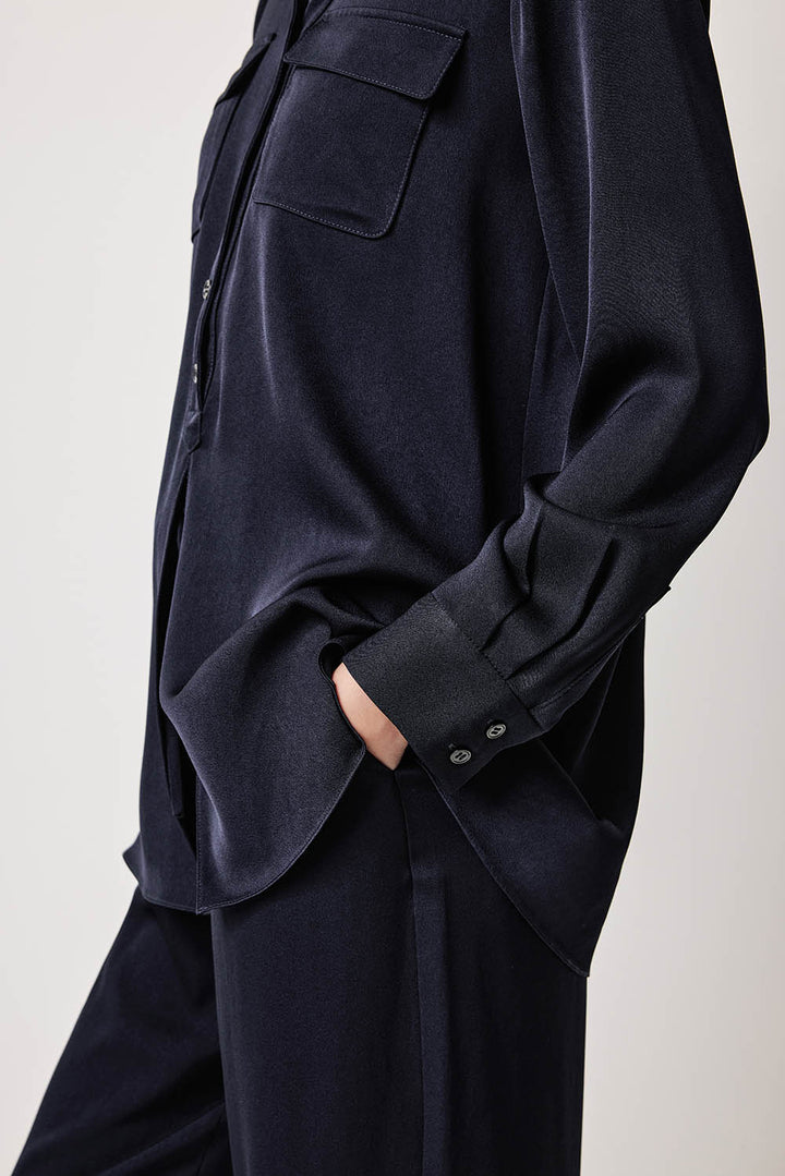 MARYLING Deep Navy Longline Relaxed Blouses