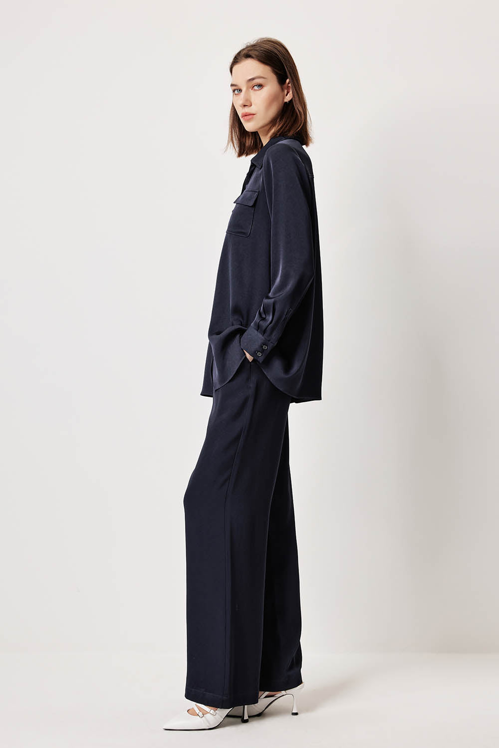 MARYLING Deep Navy Longline Relaxed Blouses