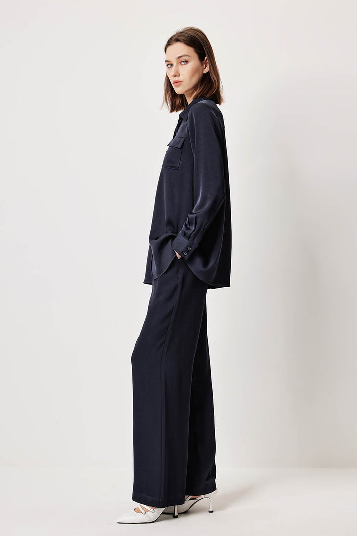 MARYLING Deep Navy Longline Relaxed Blouses