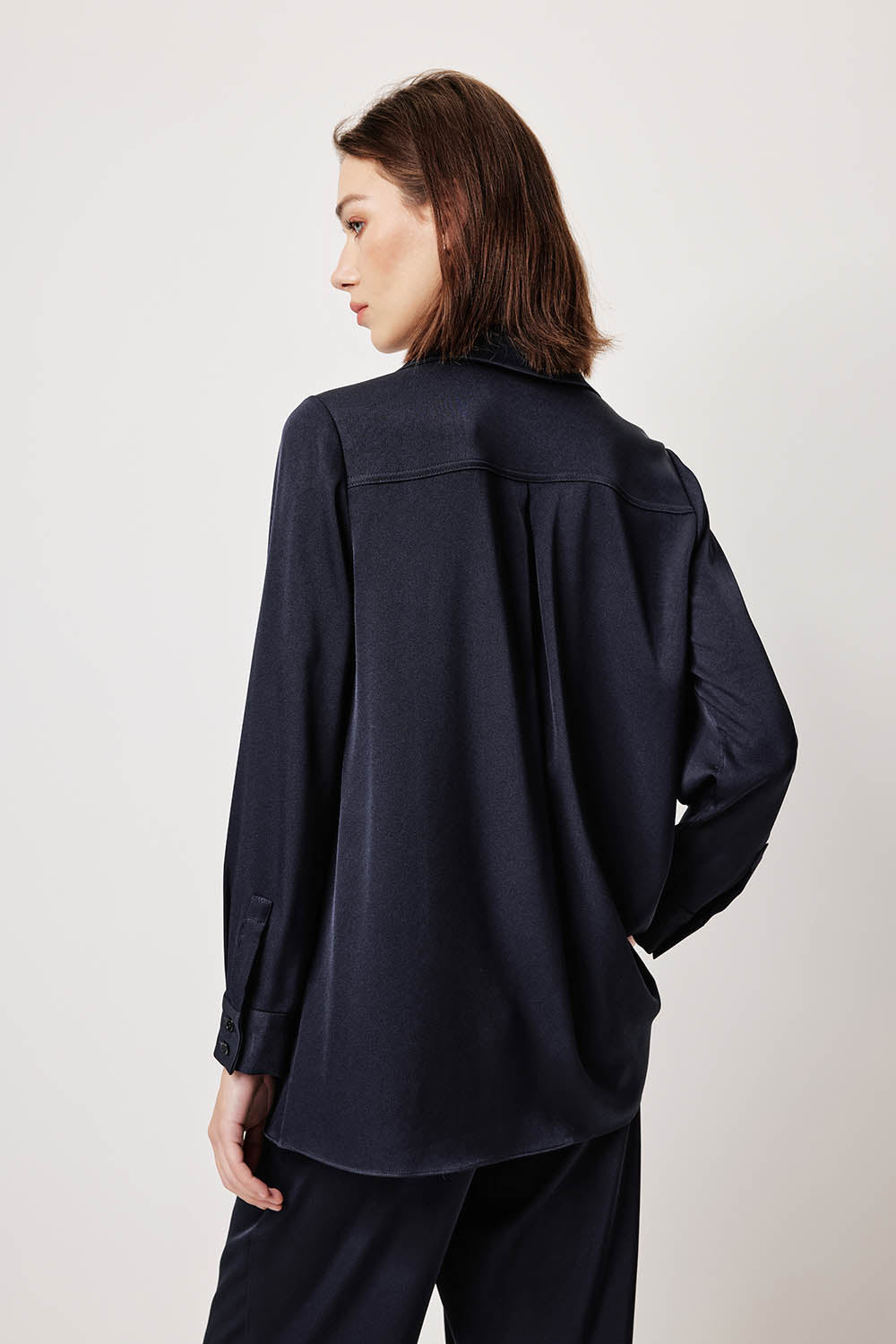 MARYLING Deep Navy Longline Relaxed Blouses