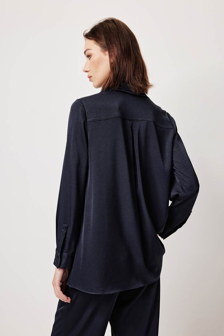 MARYLING Deep Navy Longline Relaxed Blouses