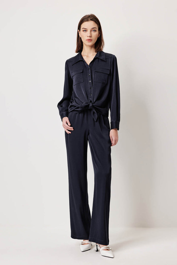 MARYLING Deep Navy Longline Relaxed Blouses
