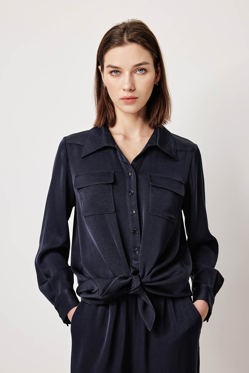 MARYLING Deep Navy Longline Relaxed Blouses