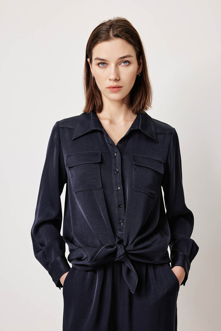 MARYLING Deep Navy Longline Relaxed Blouses