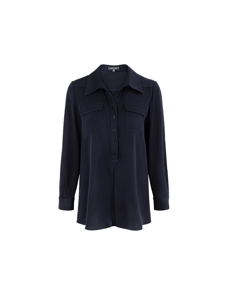 MARYLING Deep Navy Longline Relaxed Blouses