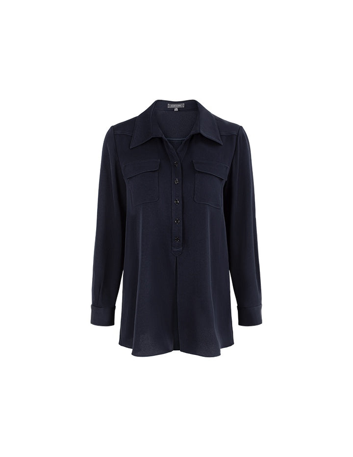 MARYLING Deep Navy Longline Relaxed Blouses