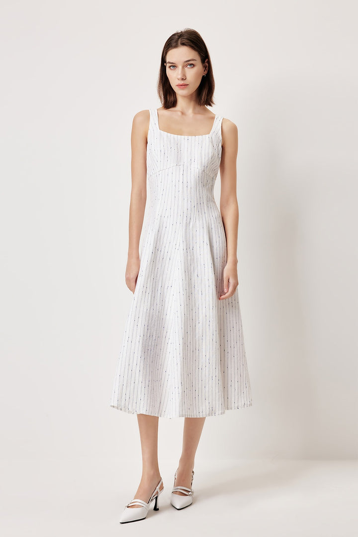 MARYLING Blue-White Striped Breezy Midi Dresses