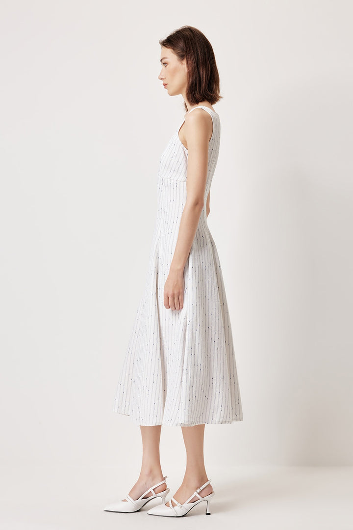 MARYLING Blue-White Striped Breezy Midi Dresses