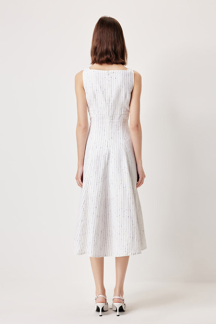 MARYLING Blue-White Striped Breezy Midi Dresses