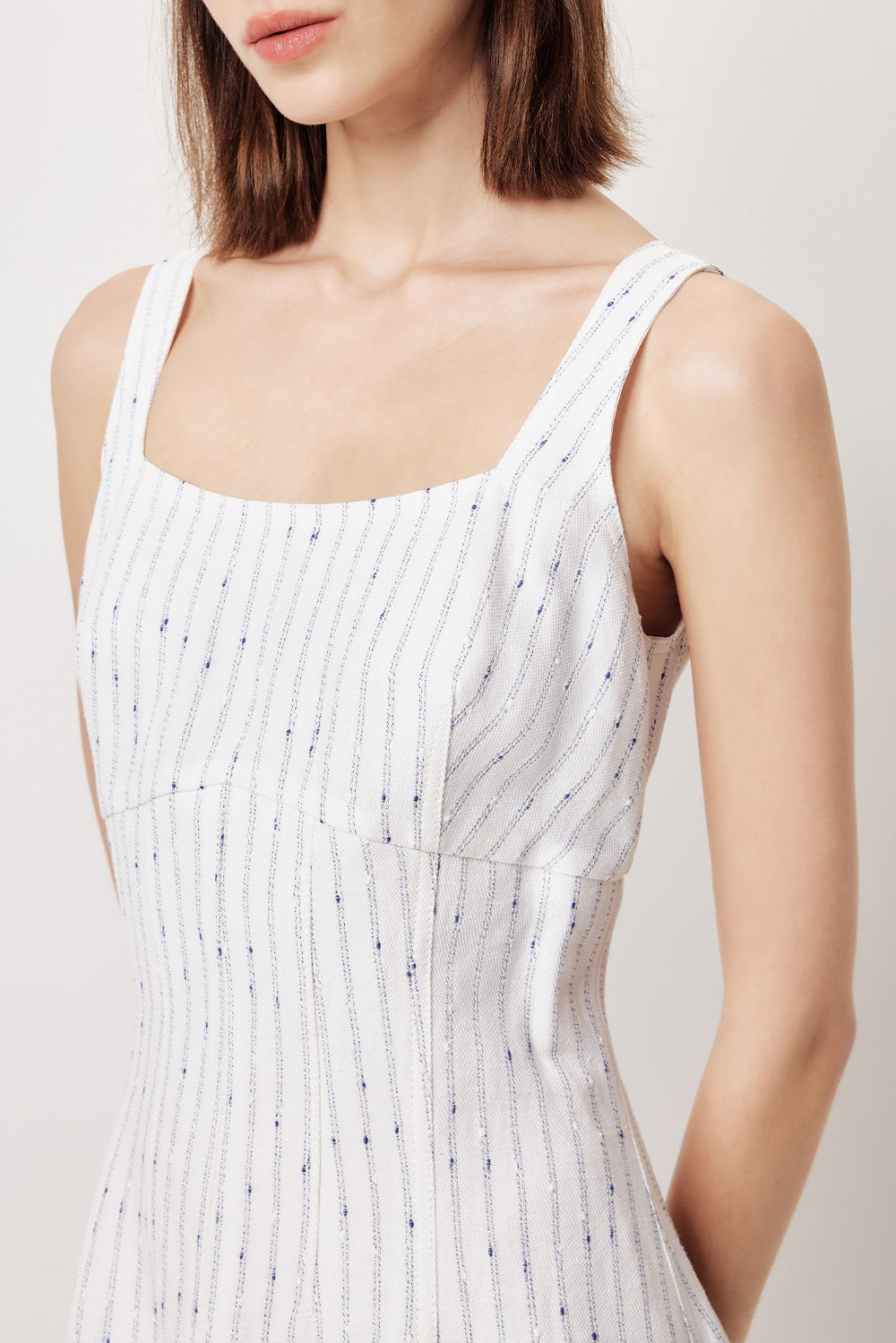 MARYLING Blue-White Striped Breezy Midi Dresses