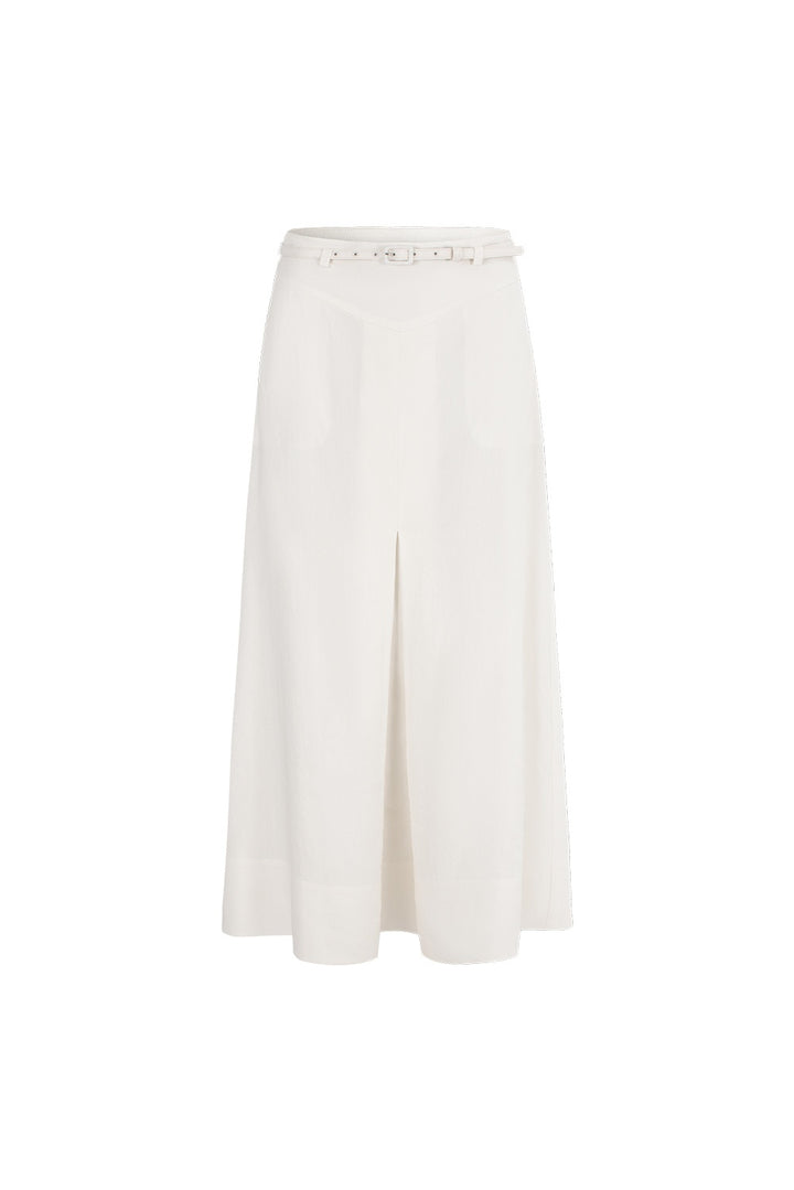 MARYLING White High-Waist A-Line Flared Midi Skirts
