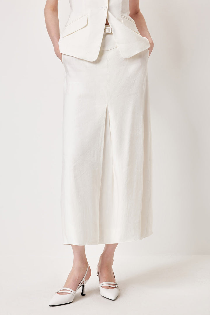 MARYLING White High-Waist A-Line Flared Midi Skirts