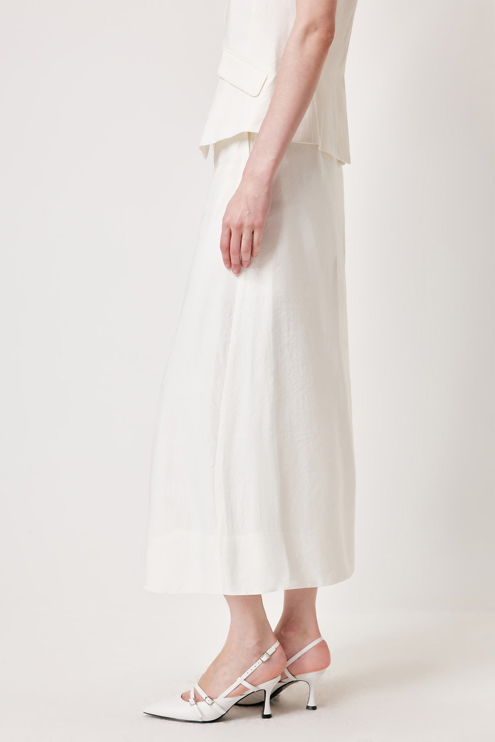MARYLING White High-Waist A-Line Flared Midi Skirts